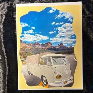Vintage Volkswagen Camper Poster Art - Yellow & Blue